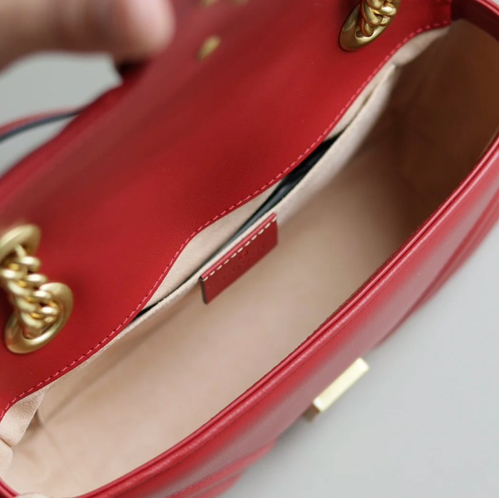 GUCCI 446744 カーフレザー レッド チェーンバッグ GG、マルモント 23x14cm サイズ:23x14cm