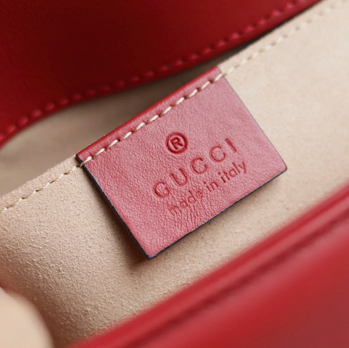 GUCCI 446744 カーフレザー レッド チェーンバッグ GG、マルモント 23x14cm サイズ:23x14cm