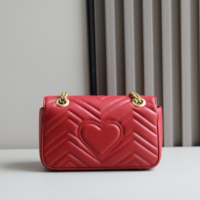 GUCCI 446744 カーフレザー レッド チェーンバッグ GG、マルモント 23x14cm サイズ:23x14cm
