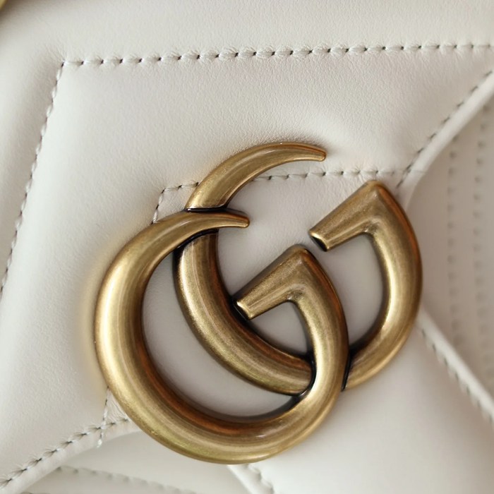 GUCCI 446744 カーフレザー ホワイト チェーンバッグ GG、マルモント 23x14cm サイズ:23x14cm