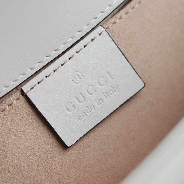 GUCCI 446744 カーフレザー ホワイト チェーンバッグ GG、マルモント 23x14cm サイズ:23x14cm