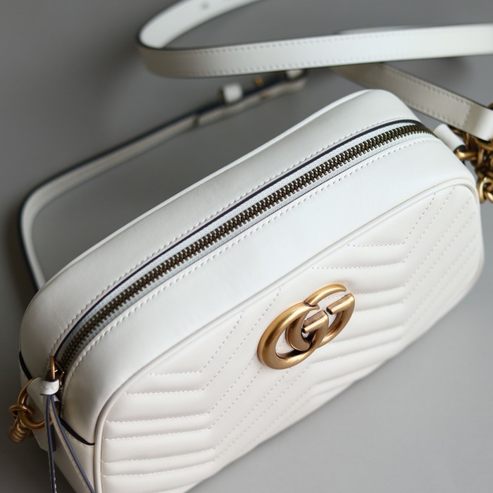 GUCCI 447632 ホワイト ハンドバッグ GG、マルモント 24x13cm サイズ:24x13cm