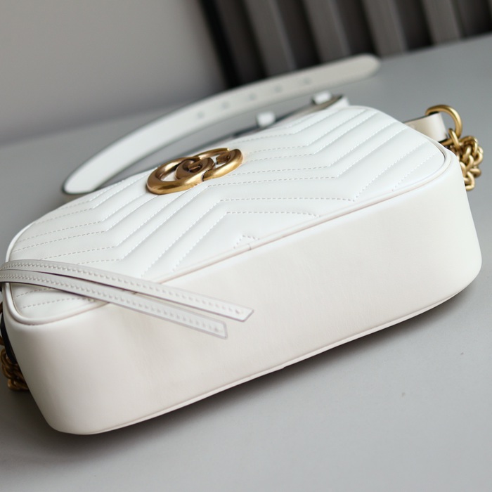 GUCCI 447632 ホワイト ハンドバッグ GG、マルモント 24x13cm サイズ:24x13cm