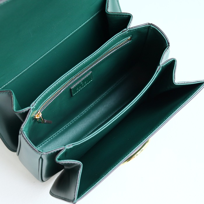 GUCCI 846705 レザー グリーン、ゴールド ショルダーバッグ 馬銜、クラシック 22cm サイズ:22.5x14x8cm