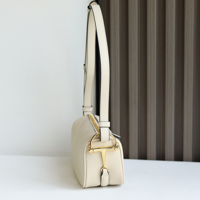 GUCCI 860784 カーフレザー、レザー ホワイト、ブラウン、ゴールド ハンドバッグ 馬銜、クラシック 20x19cm サイズ:20x19cm