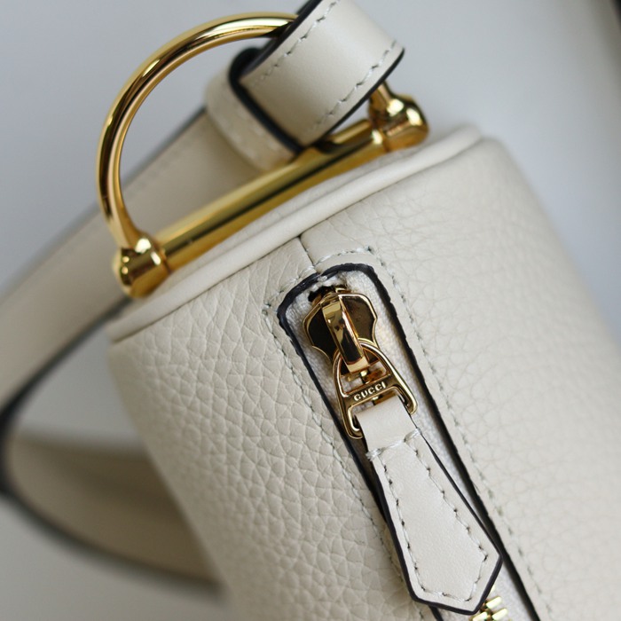 GUCCI 860784 カーフレザー、レザー ホワイト、ブラウン、ゴールド ハンドバッグ 馬銜、クラシック 20x19cm サイズ:20x19cm