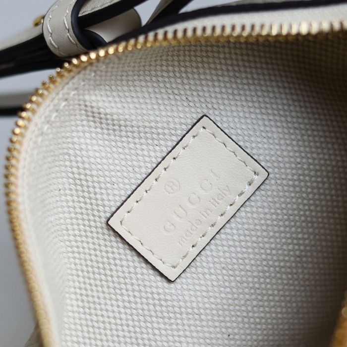 GUCCI 860784 カーフレザー、レザー ホワイト、ブラウン、ゴールド ハンドバッグ 馬銜、クラシック 20x19cm サイズ:20x19cm