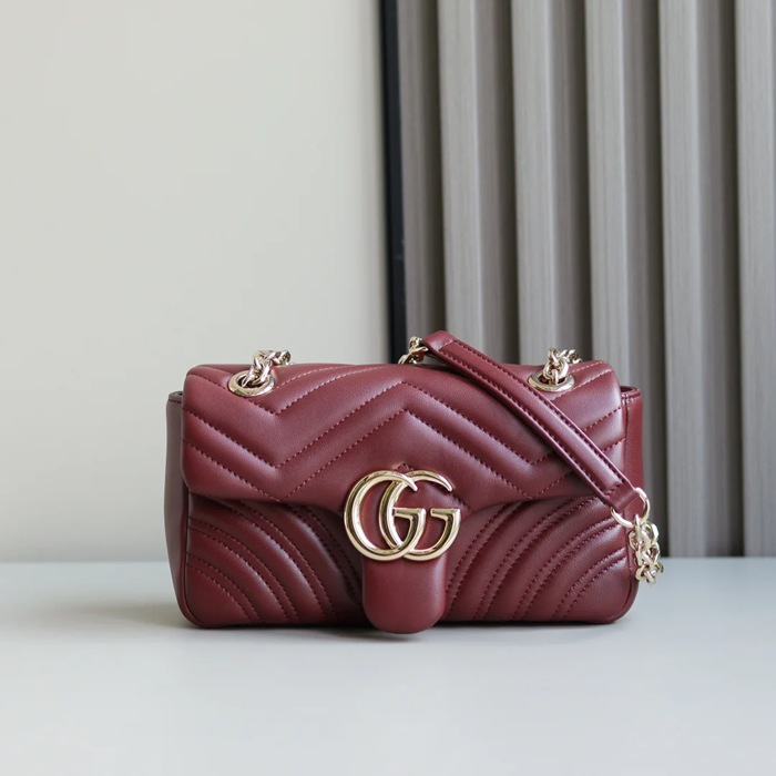 GUCCI 837280 ラムレザー、レザー ブラウン、ゴールド ハンドバッグ GG、マルモント、新作 22x12cm サイズ:22x12cm