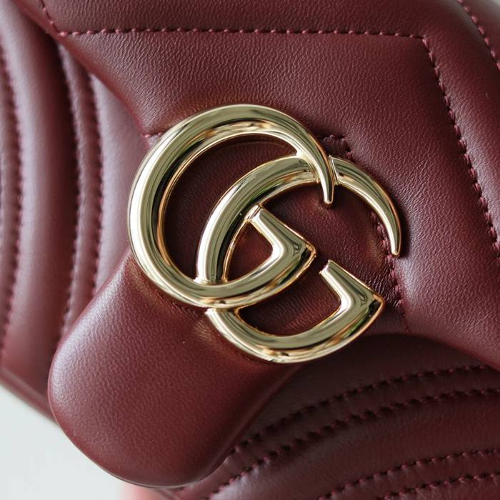 GUCCI 837280 ラムレザー、レザー ブラウン、ゴールド ハンドバッグ GG、マルモント、新作 22x12cm サイズ:22x12cm