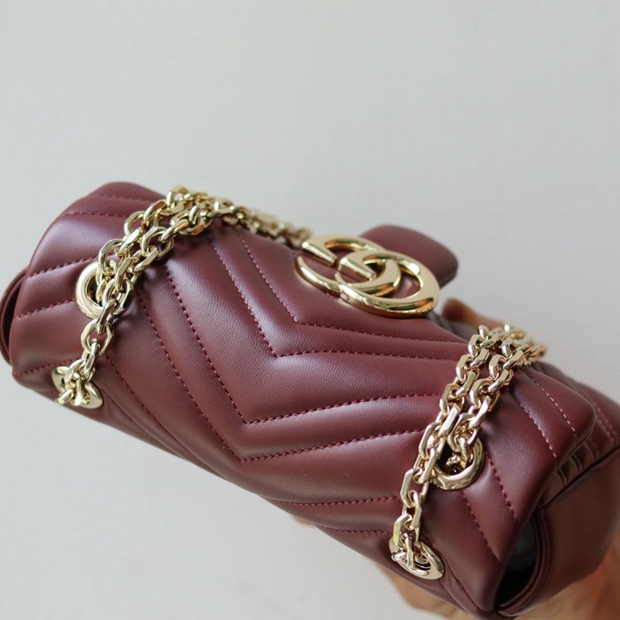 GUCCI 837280 ラムレザー、レザー ブラウン、ゴールド ハンドバッグ GG、マルモント、新作 22x12cm サイズ:22x12cm