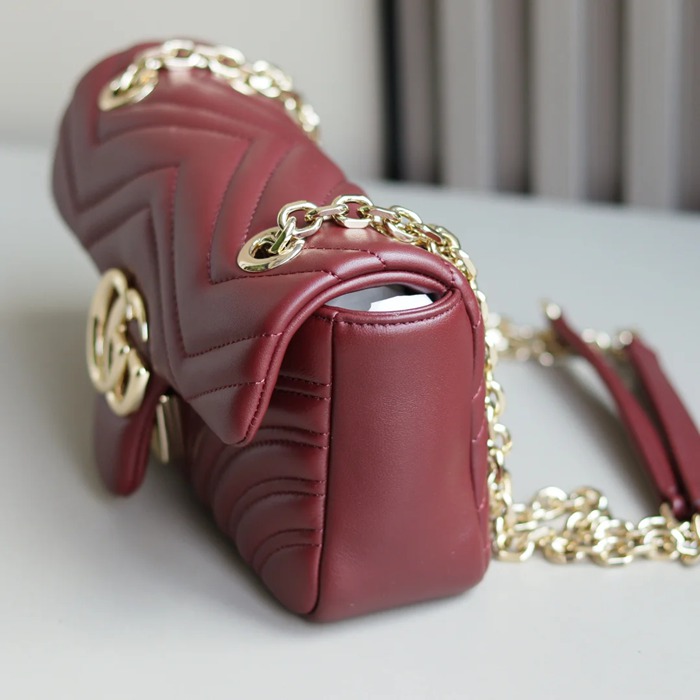 GUCCI 837280 ラムレザー、レザー ブラウン、ゴールド ハンドバッグ GG、マルモント、新作 22x12cm サイズ:22x12cm