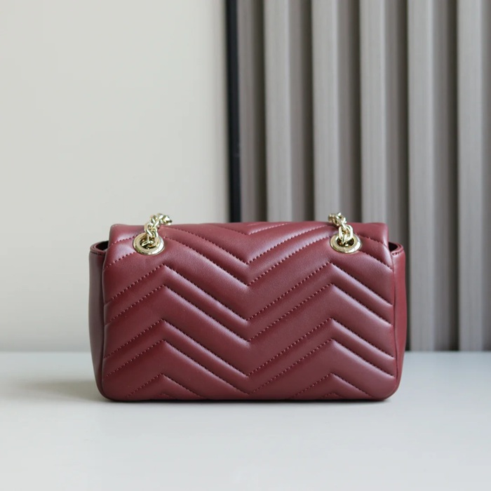 GUCCI 837280 ラムレザー、レザー ブラウン、ゴールド ハンドバッグ GG、マルモント、新作 22x12cm サイズ:22x12cm