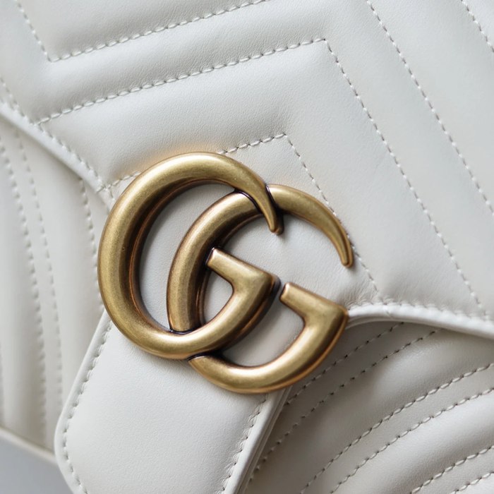 GUCCI 443497 カーフレザー ホワイト チェーンバッグ GG、マルモント 26x15cm サイズ:26x15cm
