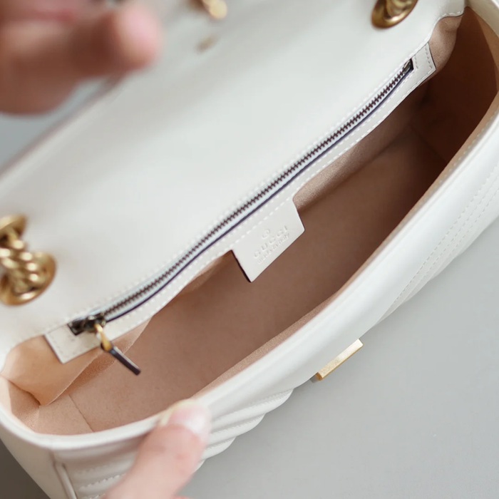 GUCCI 443497 カーフレザー ホワイト チェーンバッグ GG、マルモント 26x15cm サイズ:26x15cm