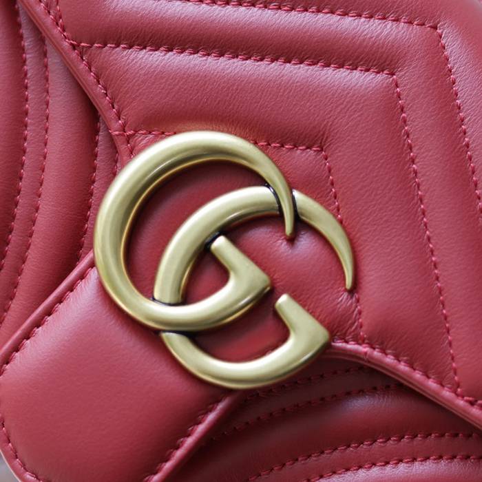 GUCCI 443497 カーフレザー レッド チェーンバッグ GG、マルモント 26x15cm サイズ:26x15cm