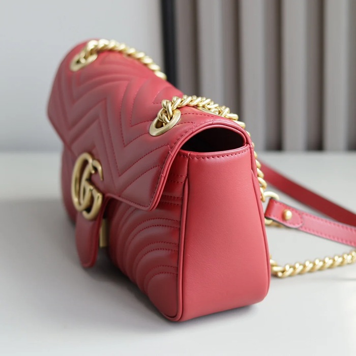 GUCCI 443497 カーフレザー レッド チェーンバッグ GG、マルモント 26x15cm サイズ:26x15cm
