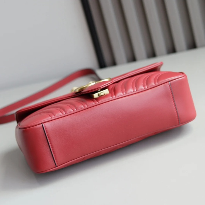 GUCCI 443497 カーフレザー レッド チェーンバッグ GG、マルモント 26x15cm サイズ:26x15cm