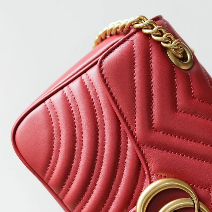 GUCCI 443497 カーフレザー レッド チェーンバッグ GG、マルモント 26x15cm サイズ:26x15cm