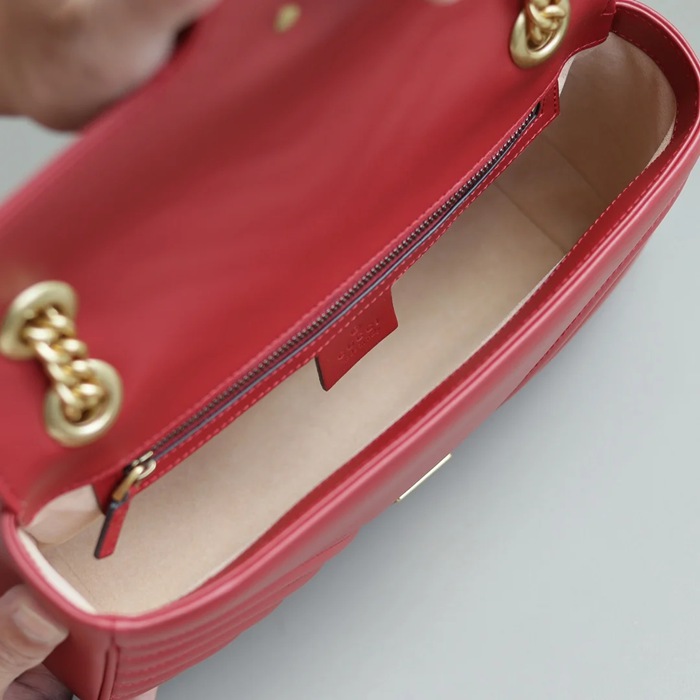 GUCCI 443497 カーフレザー レッド チェーンバッグ GG、マルモント 26x15cm サイズ:26x15cm