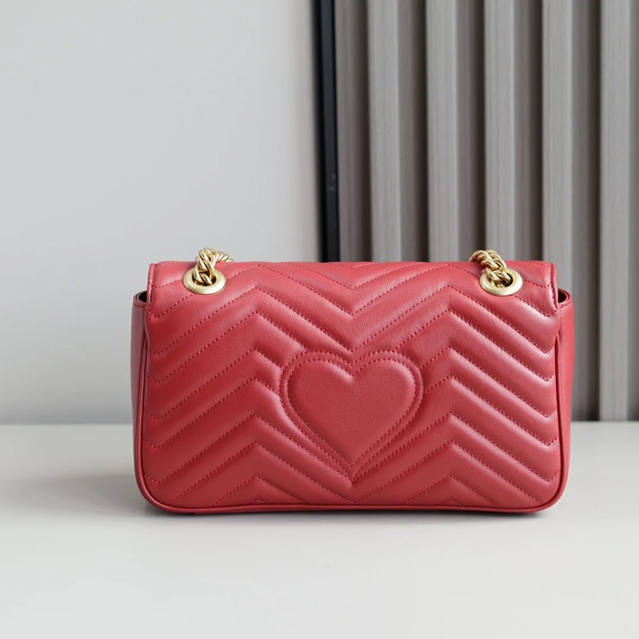 GUCCI 443497 カーフレザー レッド チェーンバッグ GG、マルモント 26x15cm サイズ:26x15cm
