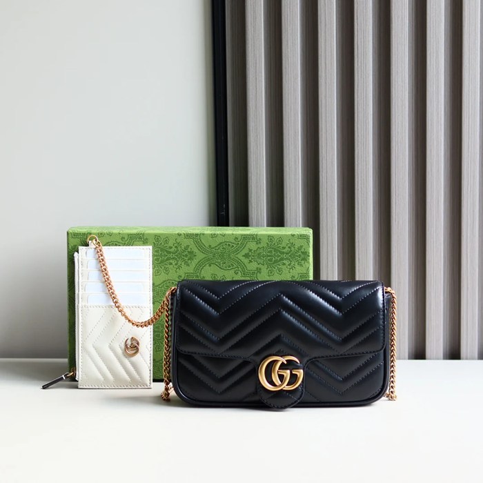 GUCCI 751526 カーフレザー、本革 斜め掛けバッグ、チェーンバッグ、カードケース、ハンドバッグ GG、マルモント、クラシック 21x12cm サイズ:21x12cm