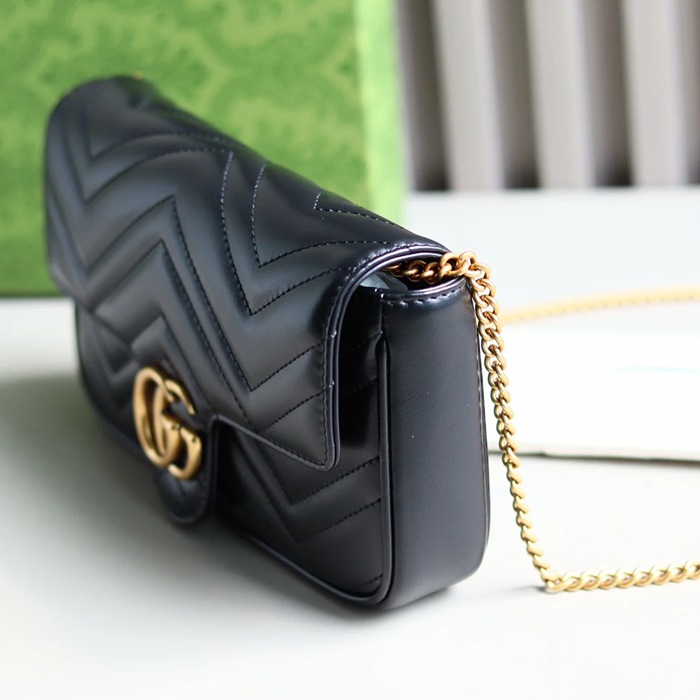 GUCCI 751526 カーフレザー、本革 斜め掛けバッグ、チェーンバッグ、カードケース、ハンドバッグ GG、マルモント、クラシック 21x12cm サイズ:21x12cm