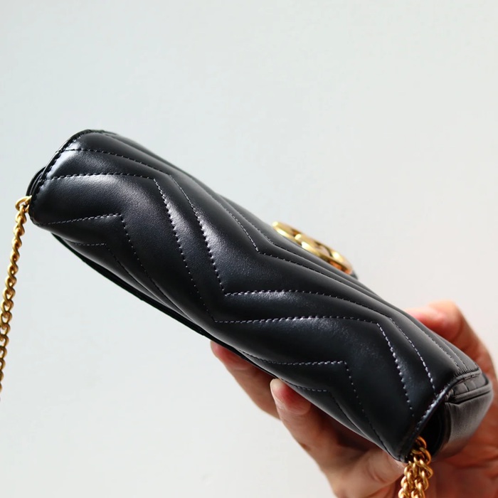 GUCCI 751526 カーフレザー、本革 斜め掛けバッグ、チェーンバッグ、カードケース、ハンドバッグ GG、マルモント、クラシック 21x12cm サイズ:21x12cm