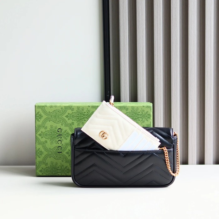 GUCCI 751526 カーフレザー、本革 斜め掛けバッグ、チェーンバッグ、カードケース、ハンドバッグ GG、マルモント、クラシック 21x12cm サイズ:21x12cm