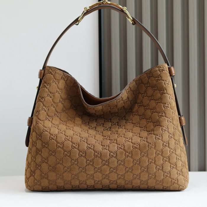 GUCCI 850926 カーフレザー、レザー ブラウン、ゴールド ショルダーバッグ、ハンドバッグ 馬銜 275x35x11cm サイズ:275x35x11cm
