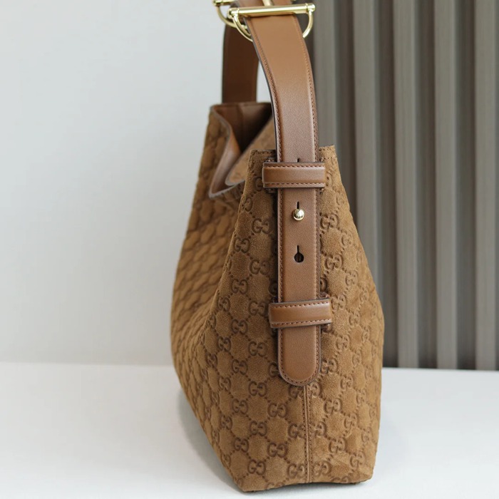 GUCCI 850926 カーフレザー、レザー ブラウン、ゴールド ショルダーバッグ、ハンドバッグ 馬銜 275x35x11cm サイズ:275x35x11cm