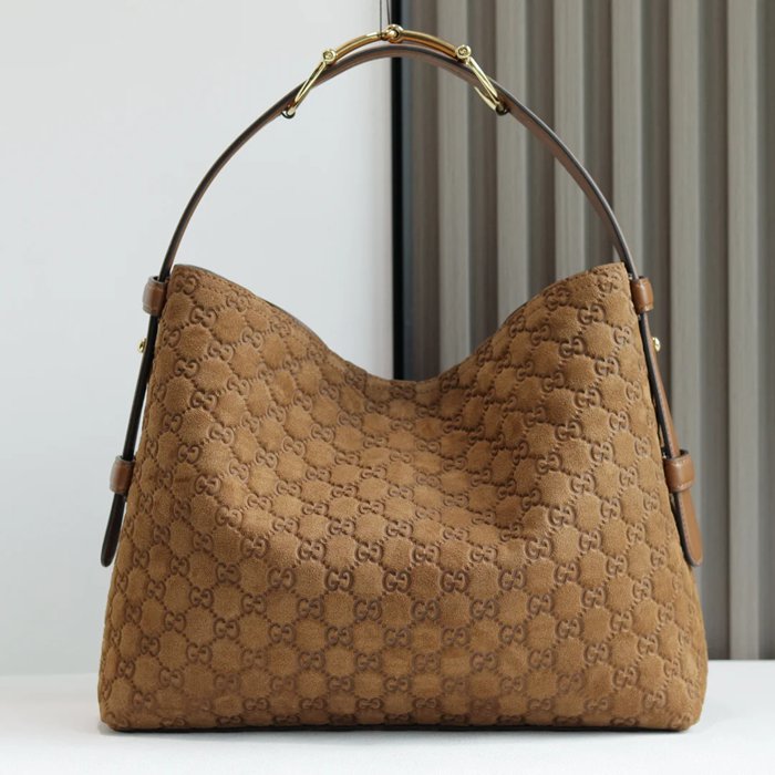 GUCCI 850926 カーフレザー、レザー ブラウン、ゴールド ショルダーバッグ、ハンドバッグ 馬銜 275x35x11cm サイズ:275x35x11cm