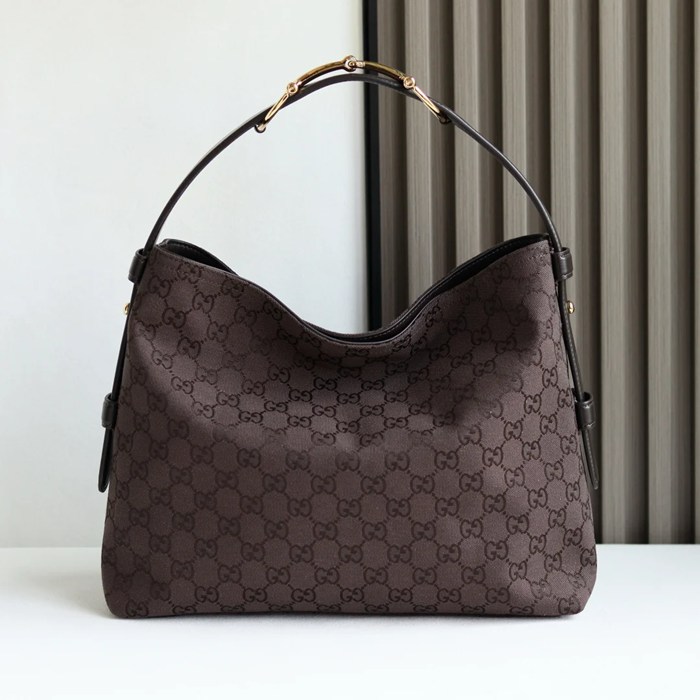 GUCCI カーフレザー、キャンバス ゴールド トートバッグ、ショルダーバッグ、ハンドバッグ 馬銜 35x27x11cm サイズ:35x27x11cm GUCCI カーフレザー、キャンバス ゴールド トートバッグ、ショルダーバッグ、ハンドバッグ 馬銜 35x27x11cm サイズ:35x27x11cm