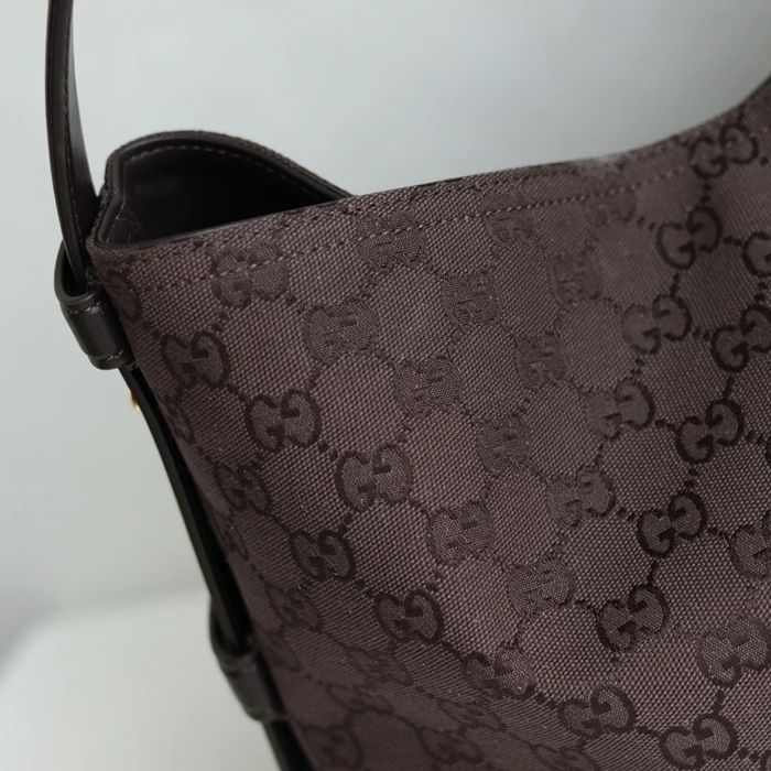 GUCCI カーフレザー、キャンバス ゴールド トートバッグ、ショルダーバッグ、ハンドバッグ 馬銜 35x27x11cm サイズ:35x27x11cm