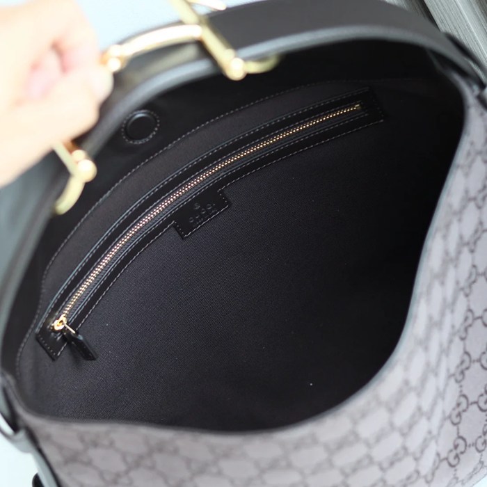 GUCCI カーフレザー、キャンバス ゴールド トートバッグ、ショルダーバッグ、ハンドバッグ 馬銜 35x27x11cm サイズ:35x27x11cm