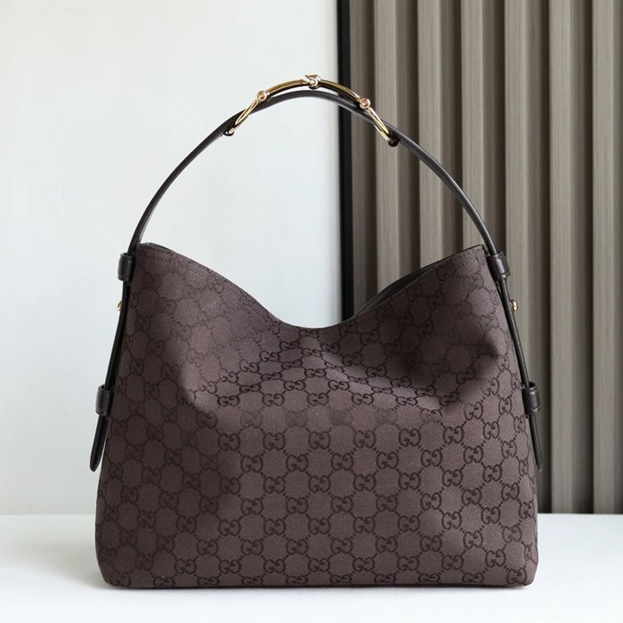 GUCCI カーフレザー、キャンバス ゴールド トートバッグ、ショルダーバッグ、ハンドバッグ 馬銜 35x27x11cm サイズ:35x27x11cm