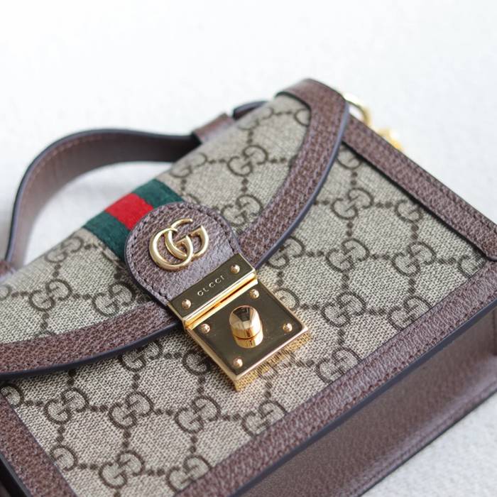 GUCCI 696180 キャンバス ブラウン 斜め掛けバッグ、ショルダーバッグ、ハンドバッグ オフィディア、GG、クラシック 18x13cm サイズ:18x13cm
