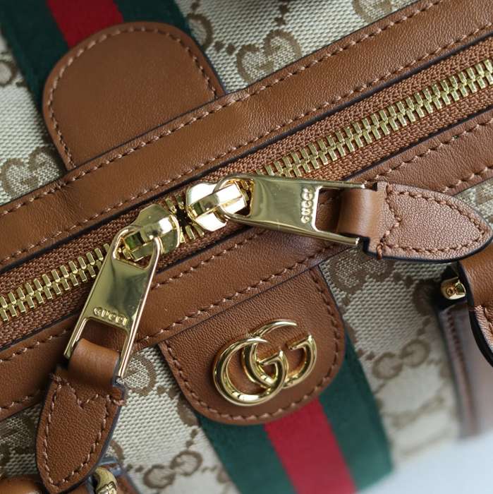 GUCCI 857595 カーフレザー、キャンバス ブラウン 斜め掛けバッグ、ショルダーバッグ、ハンドバッグ、化粧ポーチ、円筒バッグ、ハンドバッグ バニティ、クラシック 30x20x16cm サイズ:30x20x16cm