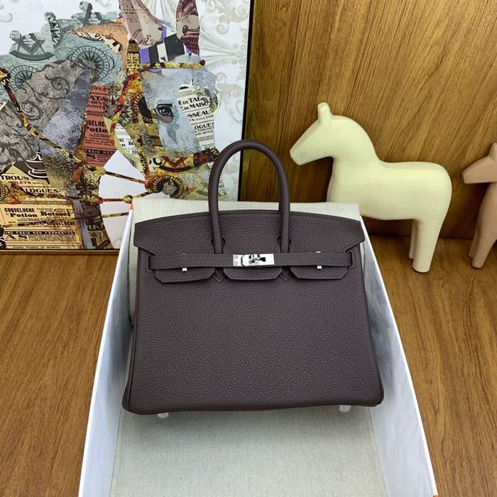 HERMES バーキン 25cm カーフスキン エボニー色 ハンドバッグ 高級感 金具シルバー 25cm Birkin 25cm サイズ:25cm