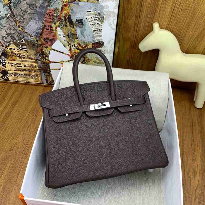 HERMES バーキン 25cm カーフスキン エボニー色 ハンドバッグ 高級感 金具シルバー 25cm Birkin 25cm サイズ:25cm