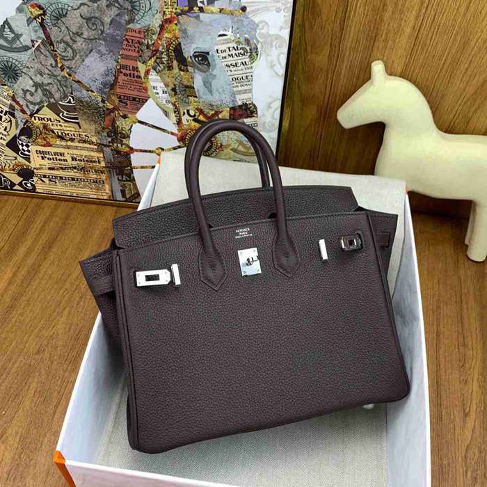 HERMES バーキン 25cm カーフスキン エボニー色 ハンドバッグ 高級感 金具シルバー 25cm Birkin 25cm サイズ:25cm