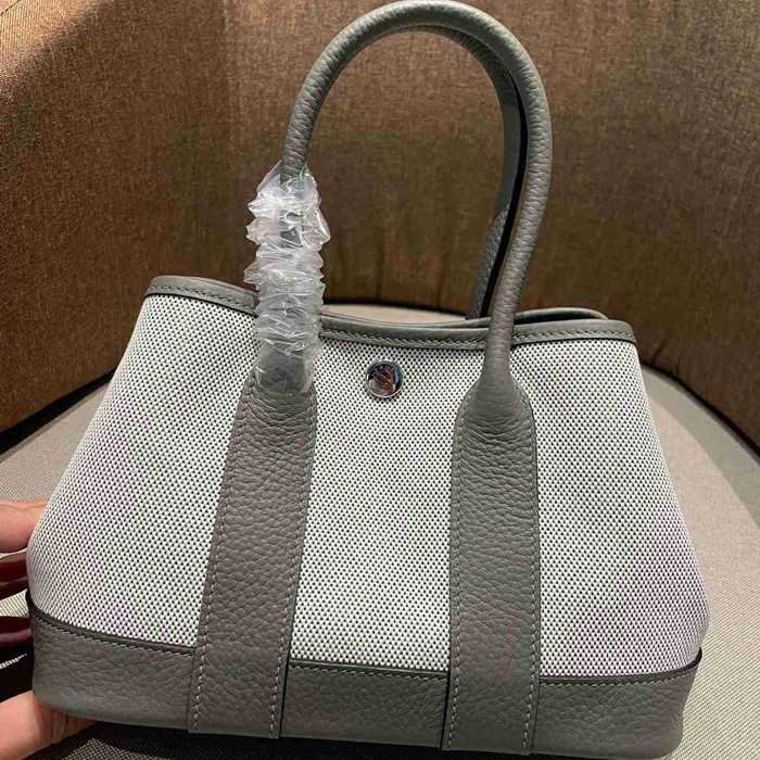 HERMES ガーデン 23cm キャンバス ハンドバッグ セミハンドメイド 金具シルバー 23cm Garden 23cm サイズ:23cm