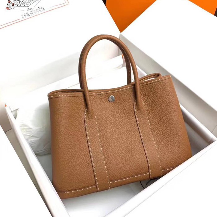 HERMES ガーデン 30cm レザー ブラウン ハンドバッグ セミハンドメイド 30cm Garden 30cm サイズ:30cm