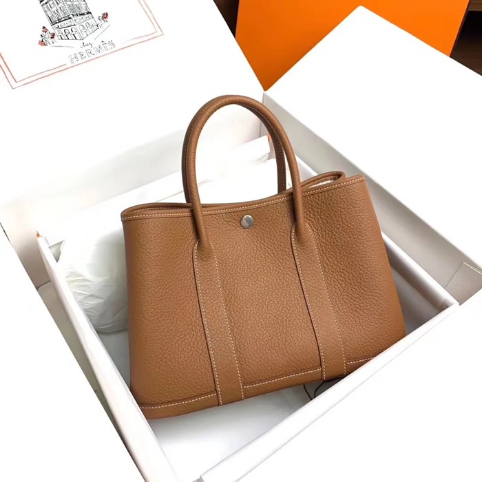 HERMES ガーデン 30cm レザー ブラウン ハンドバッグ セミハンドメイド 30cm Garden 30cm サイズ:30cm