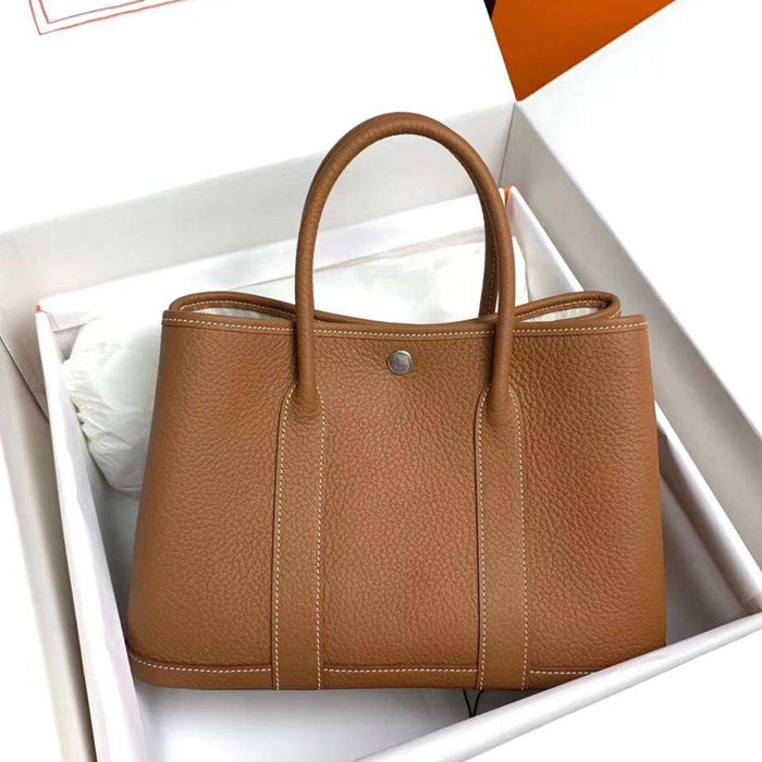 HERMES ガーデン 30cm レザー ブラウン ハンドバッグ セミハンドメイド 30cm Garden 30cm サイズ:30cm