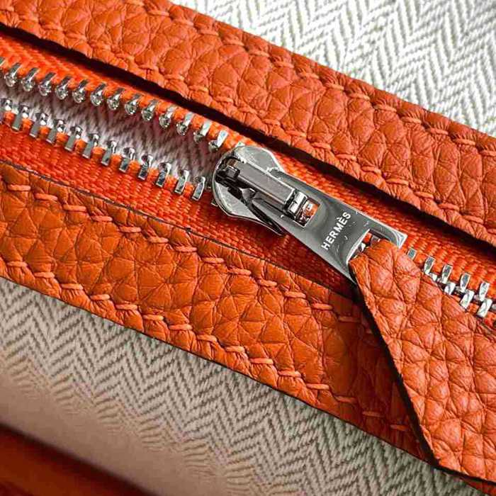 HERMES ガーデン カーフレザー オレンジ ハンドバッグ セミハンドメイド 18cm Garden サイズ:18cm