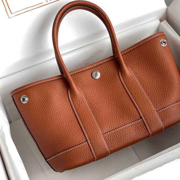 HERMES ガーデン カーフレザー ブラウン ハンドバッグ セミハンドメイド 18cm Garden サイズ:18cm