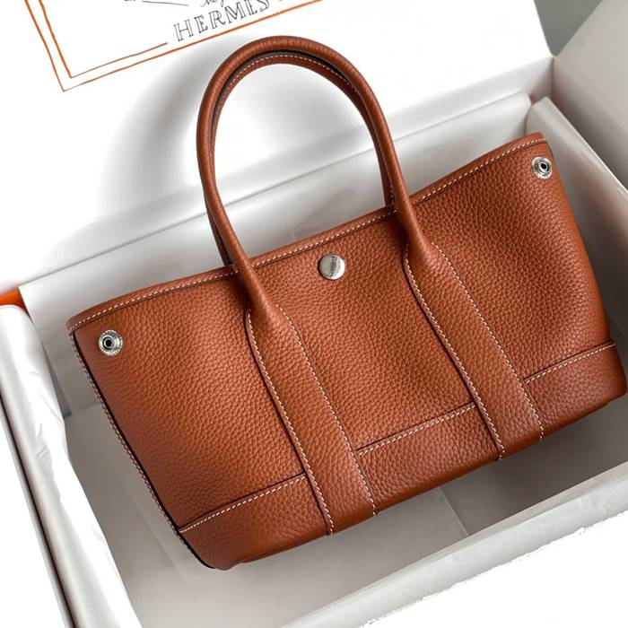 HERMES ガーデン カーフレザー ブラウン ハンドバッグ セミハンドメイド 18cm Garden サイズ:18cm