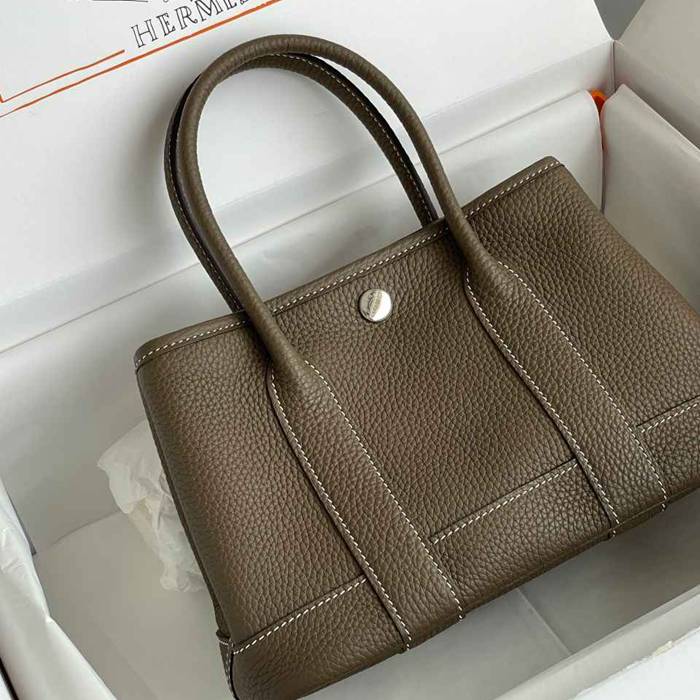 HERMES ガーデン カーフレザー 象グレー ハンドバッグ セミハンドメイド 18cm Garden サイズ:18cm