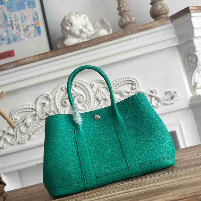 HERMES ガーデン 30cm カーフレザー ミントグリーン ハンドバッグ セミハンドメイド 30cm Garden 30cm サイズ:30cm
