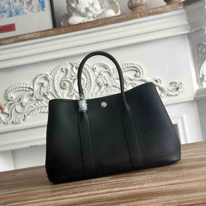HERMES ガーデン 30cm カーフレザー ブラック ハンドバッグ セミハンドメイド 30cm Garden 30cm サイズ:30cm